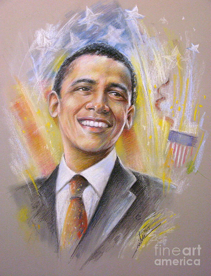 Barack Obama Portrait Painting by Miki De Goodaboom