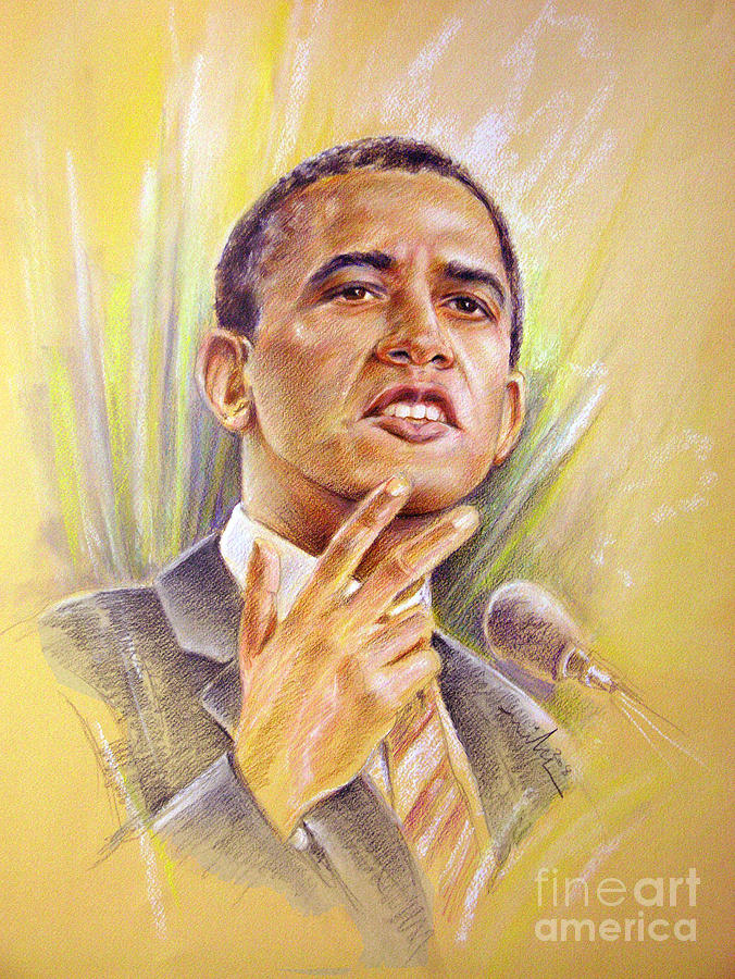 Sketches Painting - Barack Obama Yes We Can by Miki De Goodaboom
