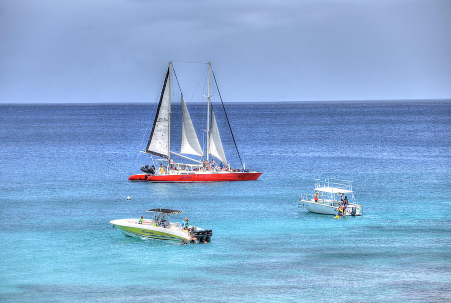 Barbados Blue Sea Boats Photograph by David Pyatt