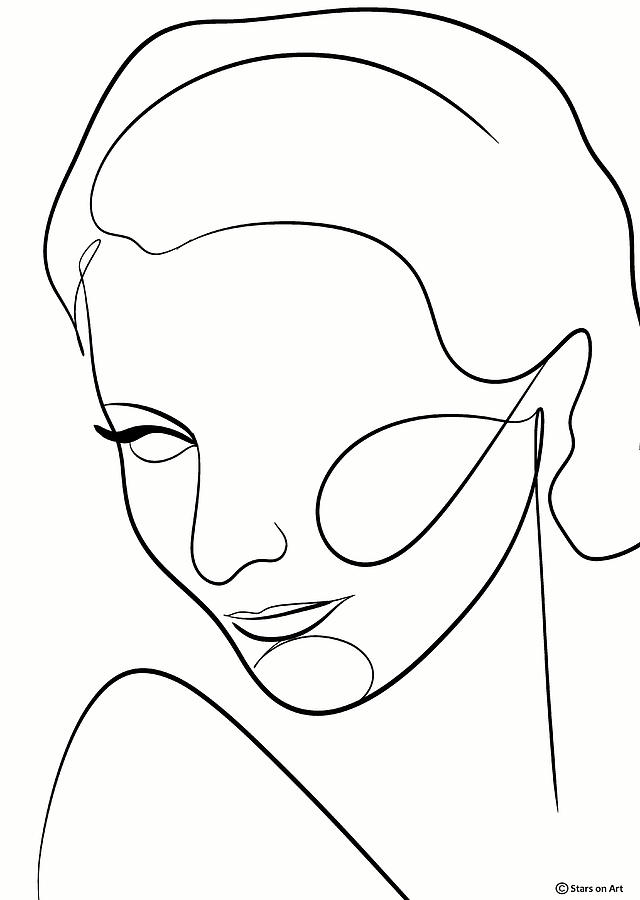 Barbara Stanwyck Drawing - Barbara Stanwyck minimalist portait by Movie World Posters