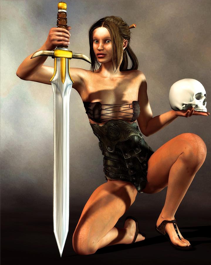 Barbarian Woman with Sword and Skull Digital Art by Kaylee Mason