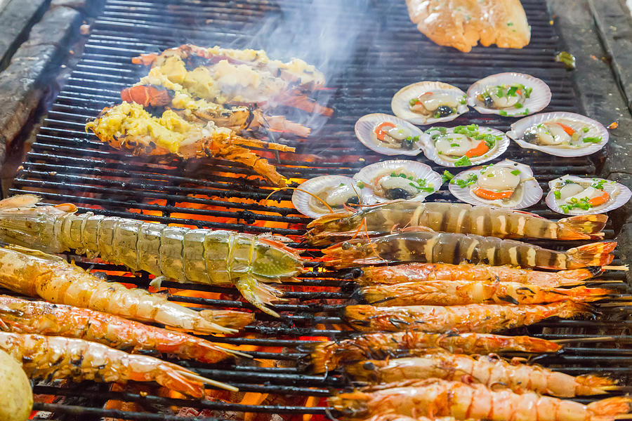 Barbecue Grill cooking shrimp. Photograph by VladyslavDanilin