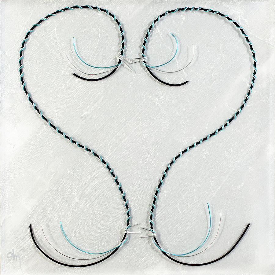 Barbed Reaching Heart-Blue Black Silver White Painting by Tamara Nelson