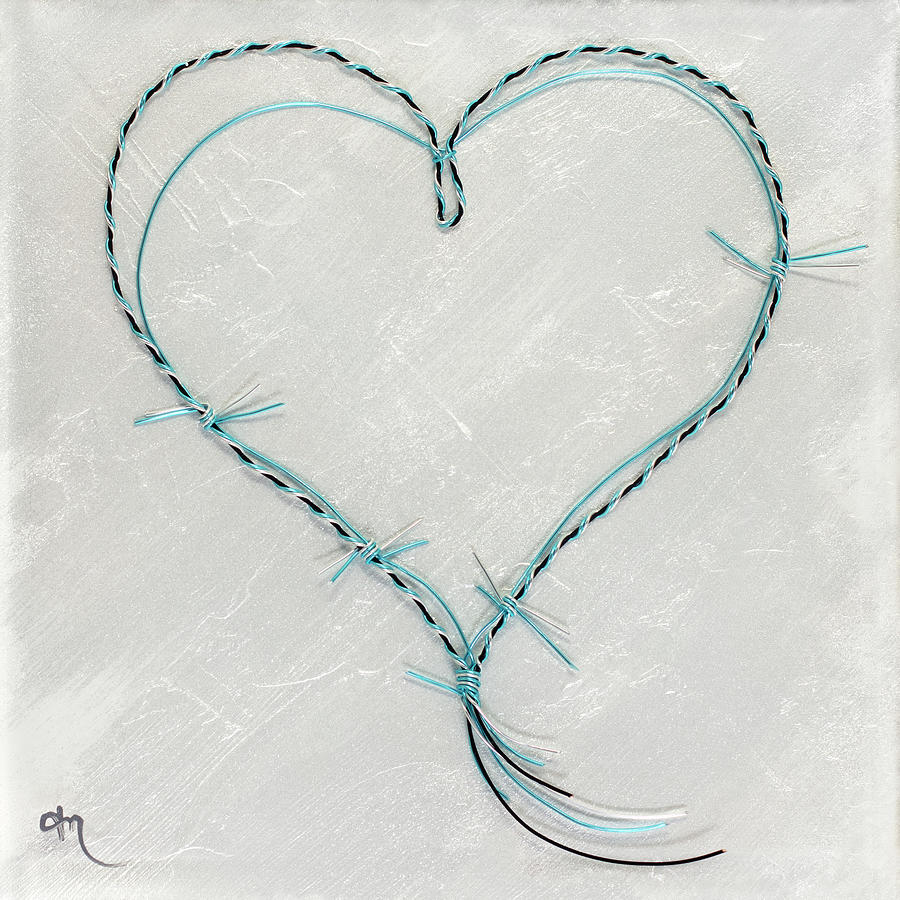 Barbed Heart-Blue on White Mixed Media by Tamara Nelson
