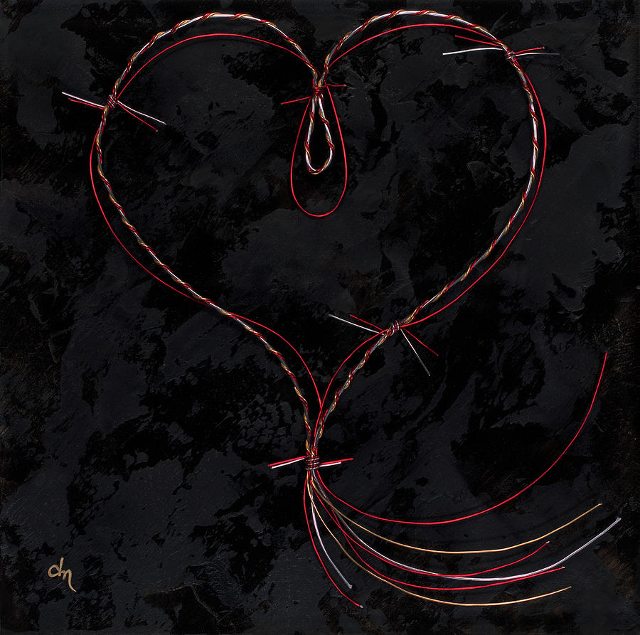 Barbed Heart-Red Gold Silver Black Painting by Tamara Nelson