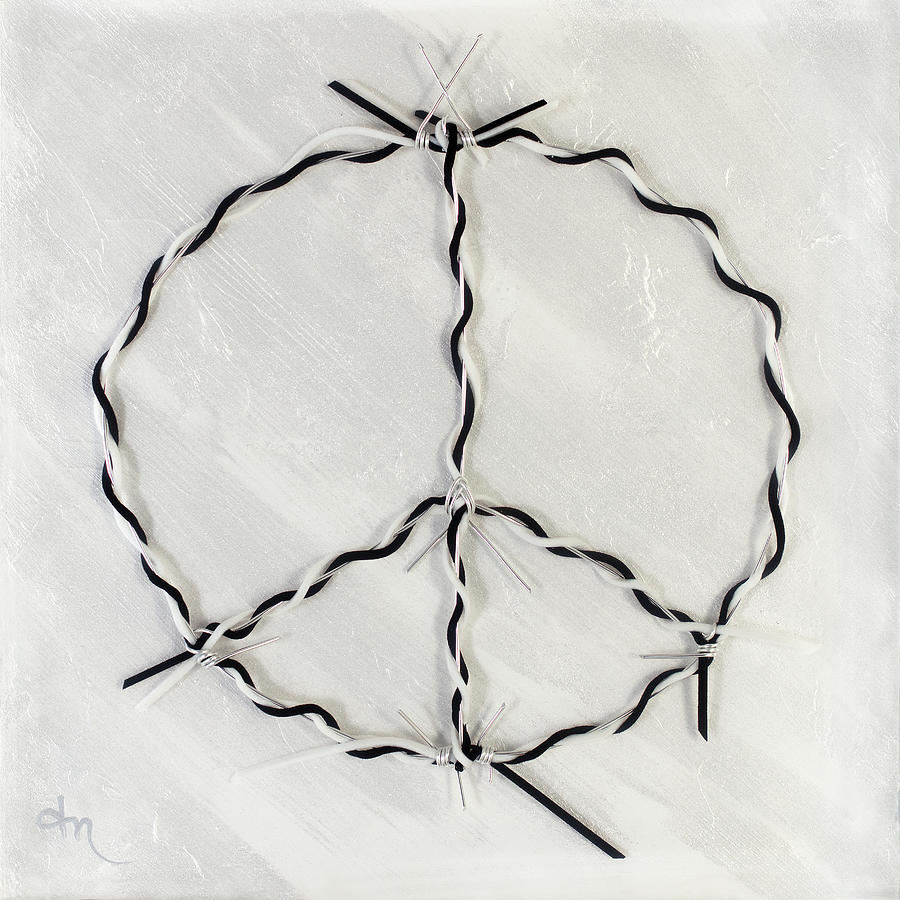 Barbed Peace-Black White Silver Painting by Tamara Nelson