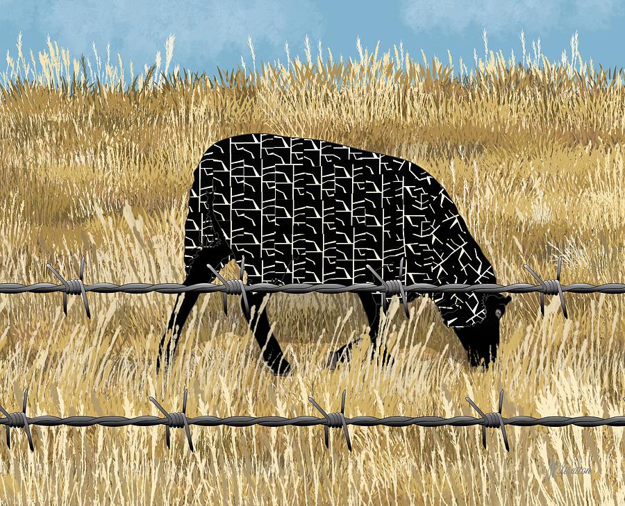 Barbed Wire Fencing In Fancy Sheep Drawing by Joan Stratton