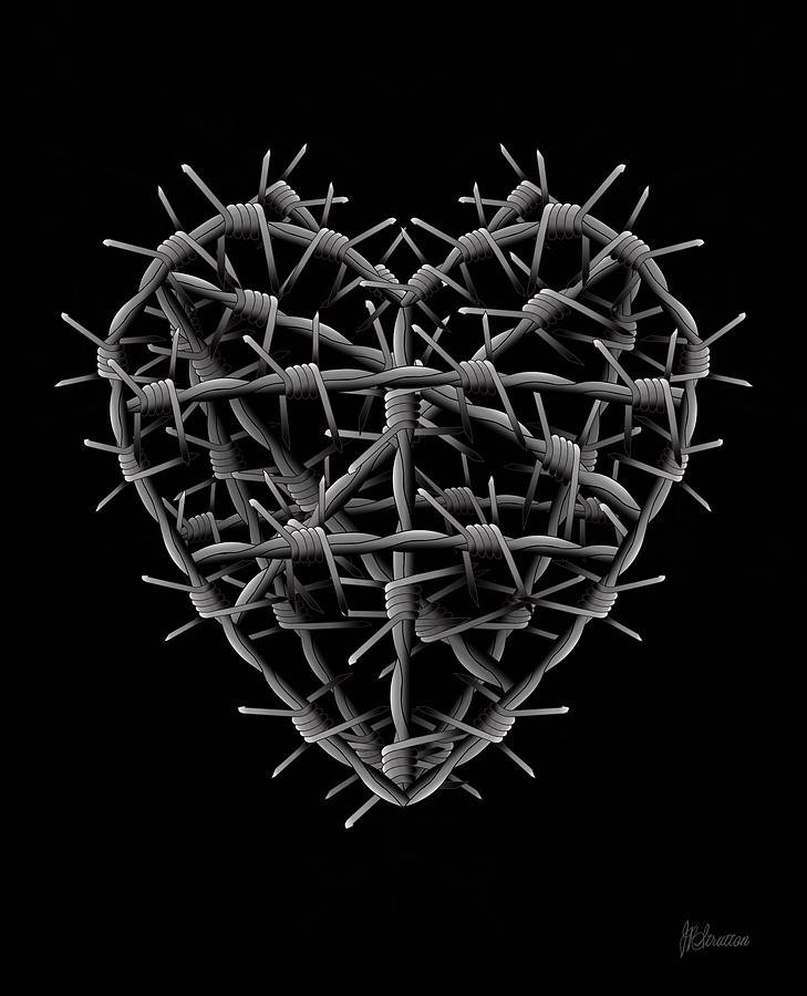Barbed Wire Heart On Black Drawing by Joan Stratton