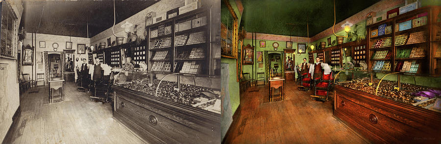 Barber - Free pipe with every haircut 1900 - Side by Side Photograph by Mike Savad