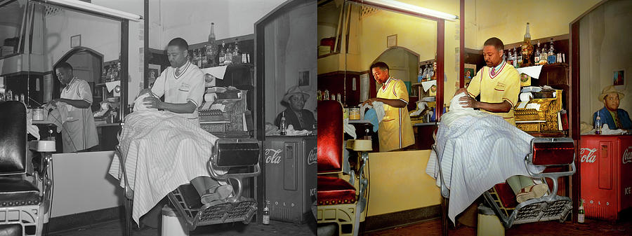Barber - Hot Towel Treatment 1942 - Side by Side Photograph by Mike Savad