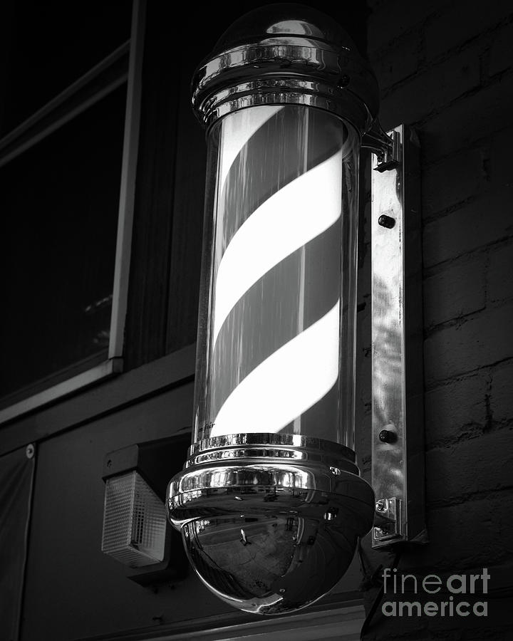 Black And White Photograph - Barber Pole the Original Trade Sign black and white by Paul Ward