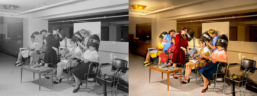 Barber - Salon - Curls for Girls 1941 - Side by Side Photograph by Mike Savad Barber - Salon - Curls for Girls 1941 - Side by Side Photograph by Mike Savad