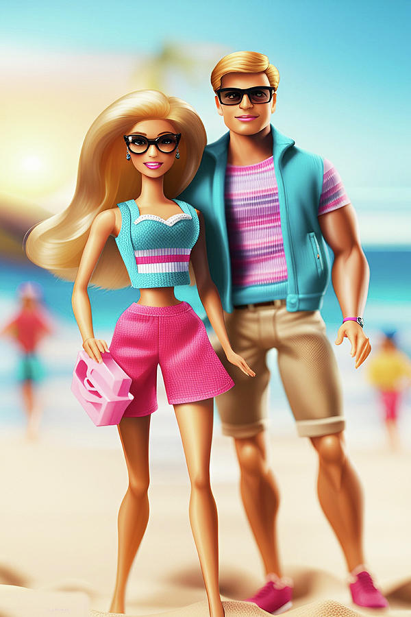 Barbie and Ken At the Beach Color Digital Art by Movie Poster Prints