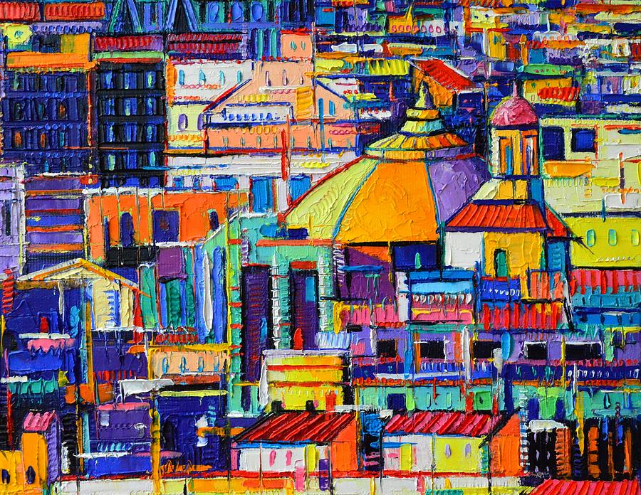 Abstract Painting - BARCELONA ABSTRACT ARCHITECTURE 375 textural impasto palette knife oil painting Ana Maria Edulescu by Ana Maria Edulescu