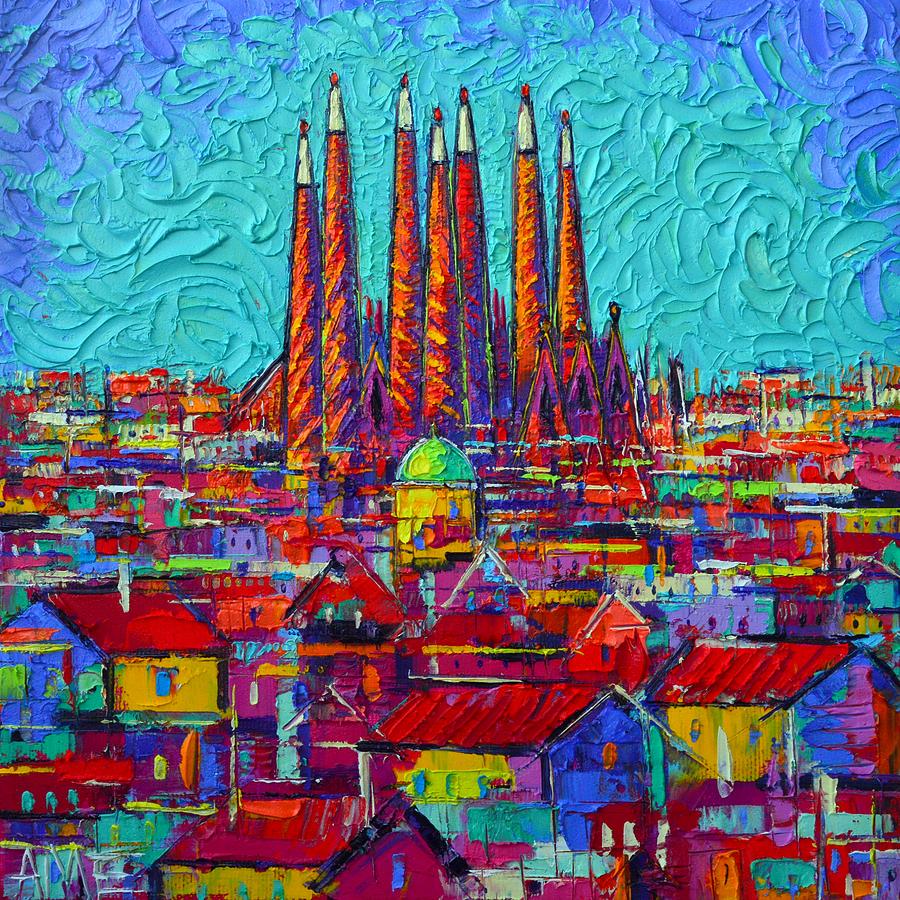 Barcelona Painting - Barcelona Abstract Cityscape - Sagrada Familia by Ana Maria Edulescu