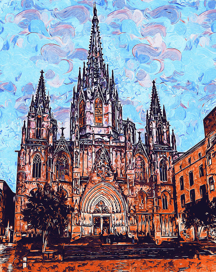Barcelona, Cathedral of the Holy Cross and Saint Eulalia - 02 Painting by AM FineArtPrints