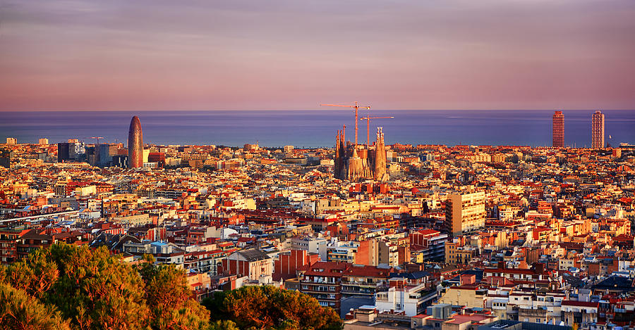 Barcelona City View At Sunset In Spain Photograph By Luis Pina