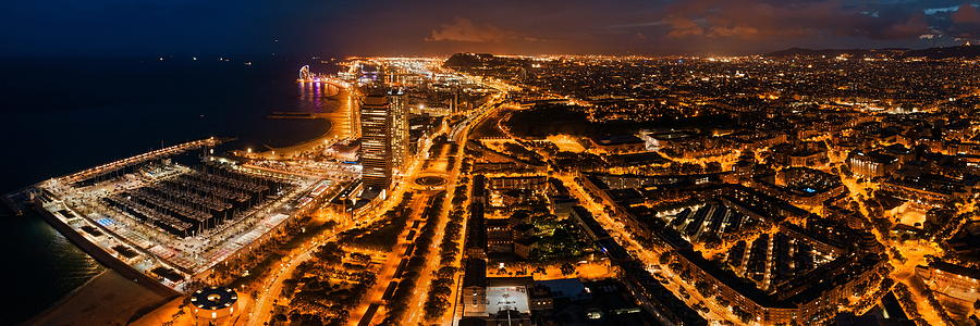 Barcelona Coast aerial night view  Photograph by Songquan Deng