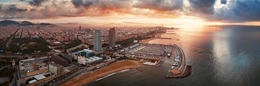 Barcelona Coast aerial sunrise view  Photograph by Songquan Deng