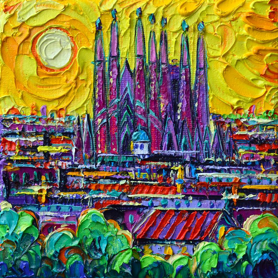 BARCELONA COLORS ABSTRACT CITYSCAPE 117 commissioned painting mini on 3D canvas Ana Maria Edulescu Painting by Ana Maria Edulescu