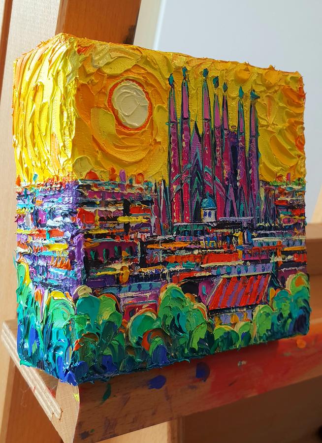 BARCELONA COLORS ABSTRACT CITYSCAPE 117 commissioned painting on 3D canvas Ana Maria Edulescu  Painting by Ana Maria Edulescu
