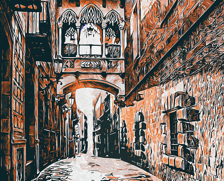 Barcelona, Gothic Quarter - 02 Painting by AM FineArtPrints