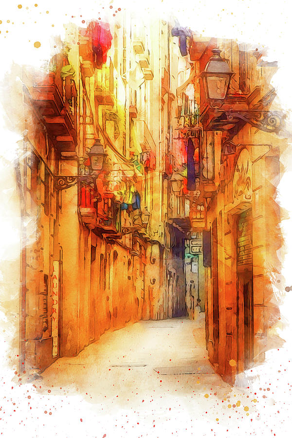 Barcelona, Gothic Quarter - 05 Painting by AM FineArtPrints