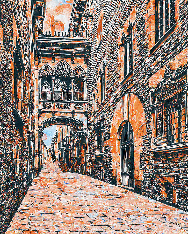 Barcelona, Gothic Quarter - 07 Painting by AM FineArtPrints