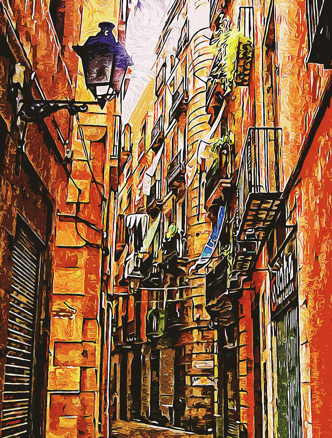 Barcelona, Gothic Quarter - 09 Painting by AM FineArtPrints