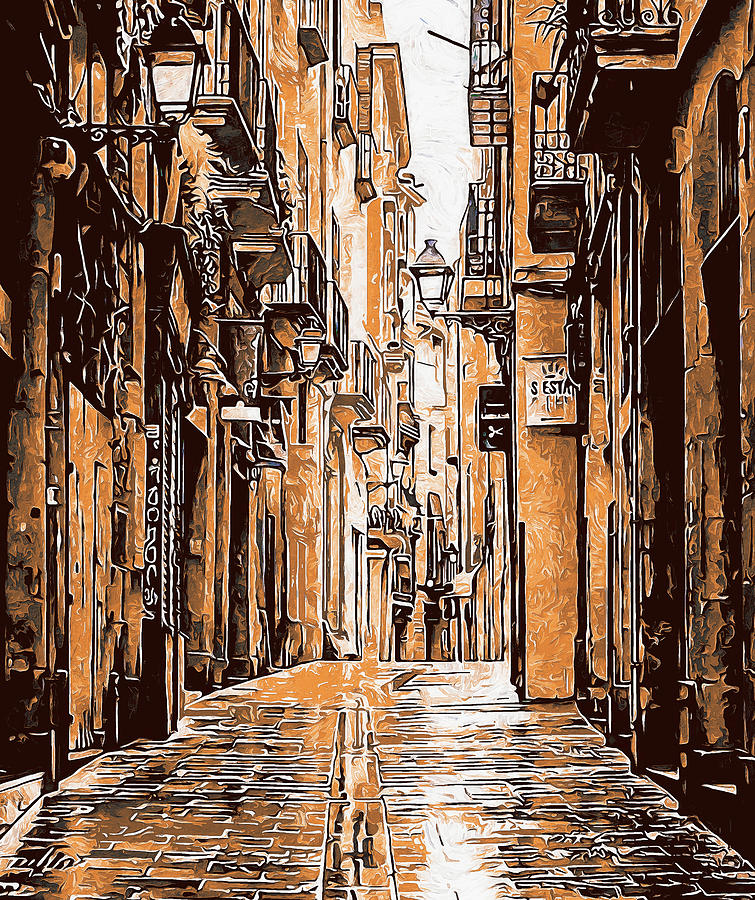 Barcelona, Gothic Quarter - 10 Painting by AM FineArtPrints