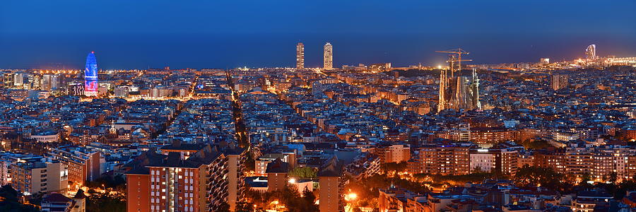 Barcelona skyline at night Photograph by Songquan Deng