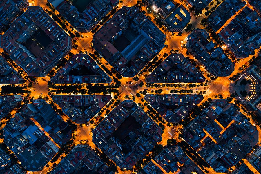 Barcelona Street Aerial night view Photograph by Songquan Deng