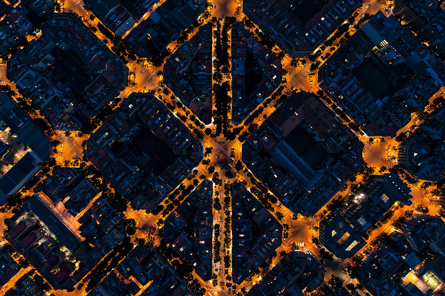 Barcelona street night aerial View Photograph by Songquan Deng