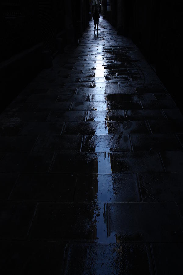 Barcelona Street Silhouette after the Rain Photograph by Geoff Harrison