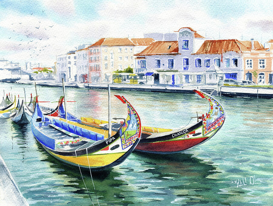 Barcos Moliceiros Aveiro Portugal Painting Painting by Dora Hathazi Mendes