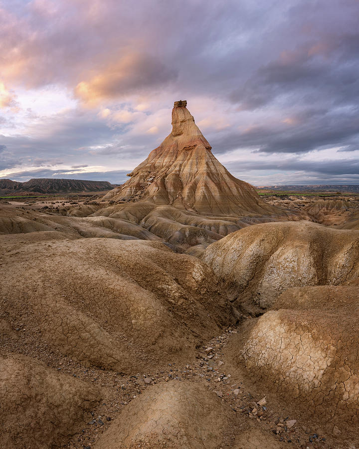 Bardenas Reales Desert In Navarra Region Vertical Panorama At Sunset In ...