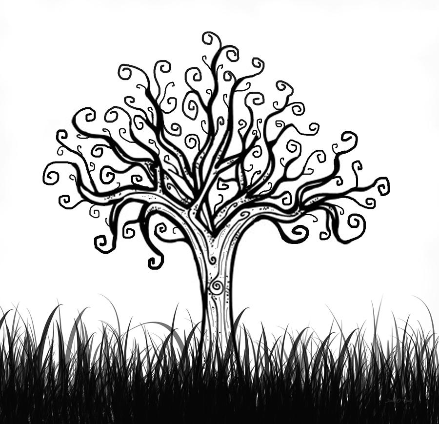 Bare Swirled Tree Drawing B Drawing by Sandi OReilly
