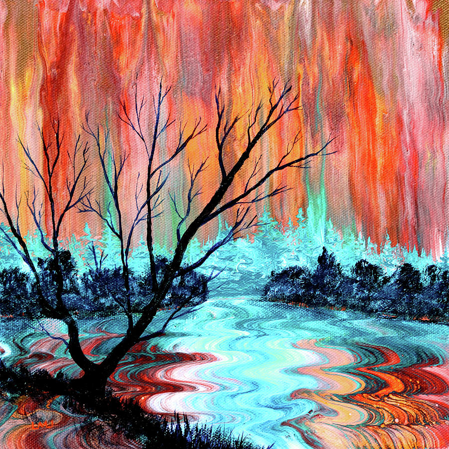 Bare Tree by Marys River Painting by Laura Iverson