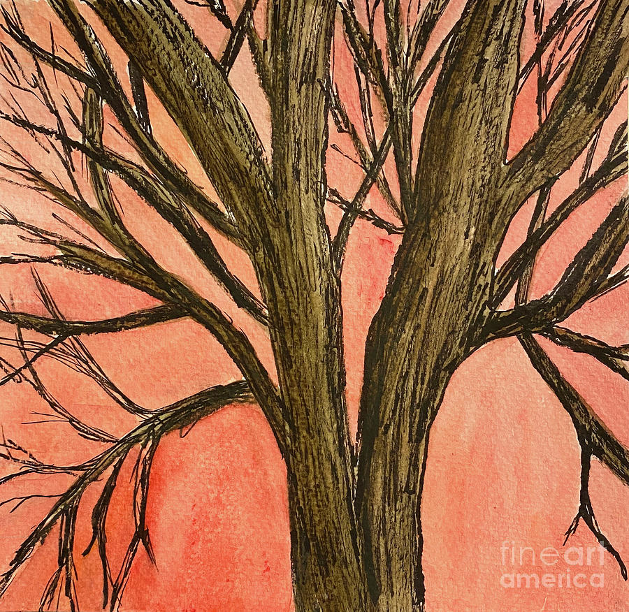 Bare Tree Sunset Mixed Media by Lisa Neuman