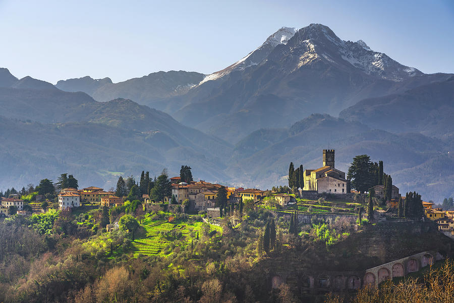 Barga and Alpi Apuane mountains. Garfagnana, Tuscany Photograph by Stefano Orazzini