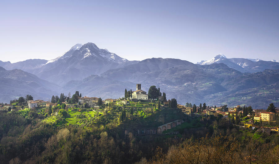 Barga and Alpi Apuane, Panorama in Garfagnana. Photograph by Stefano Orazzini