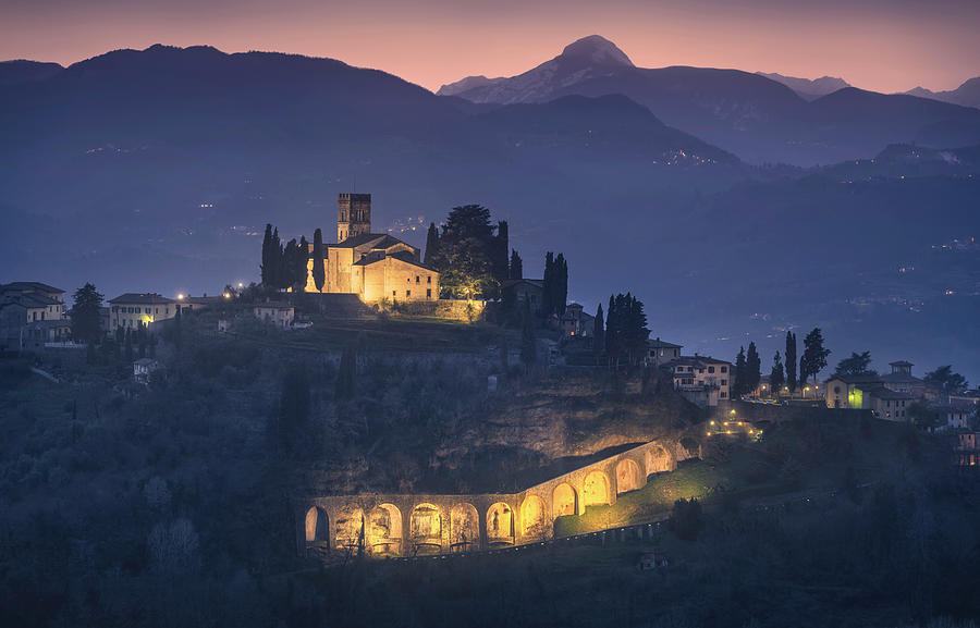 Barga town, blue hour Photograph by Stefano Orazzini