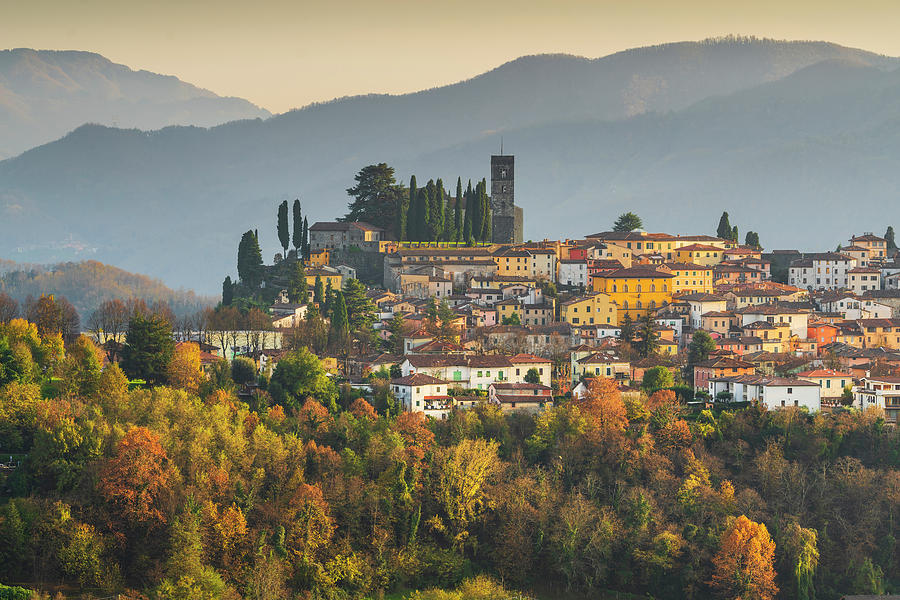 Barga village in autumn season. Garfagnana, Tuscany, Italy. Photograph by Stefano Orazzini