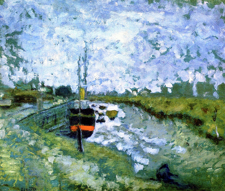 Barge On The Canal Painting