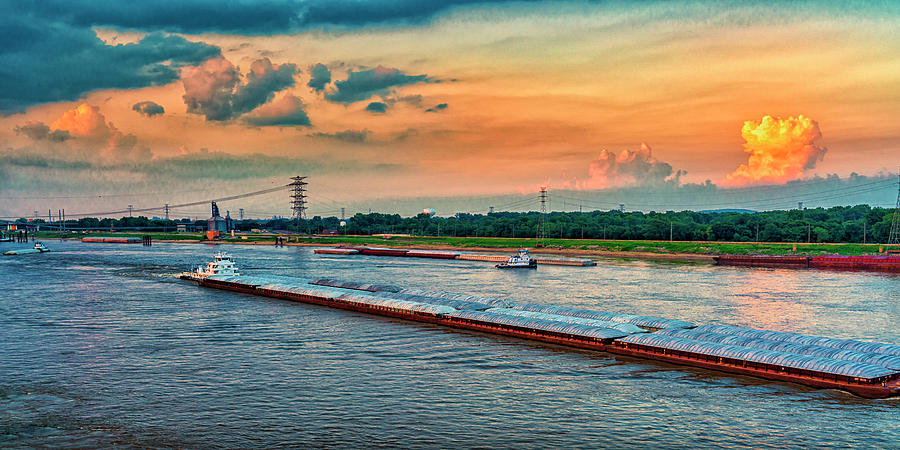 Barge Traffic on the Mississippi at St. Louis_GRK2936_07062020 Photograph by Greg Kluempers