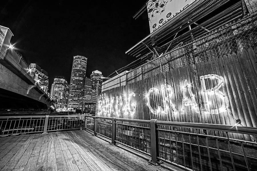Boston Photograph - Barking Crab and Skyline Boston MA Black and White by Toby McGuire