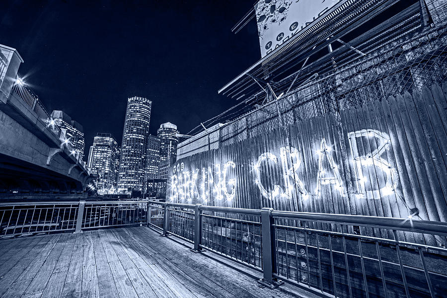 Barking Crab and Skyline Boston MA Monochrome Blue Photograph by Toby McGuire