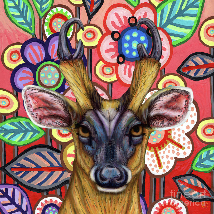 Barking Deer Floral Painting by Amy E Fraser
