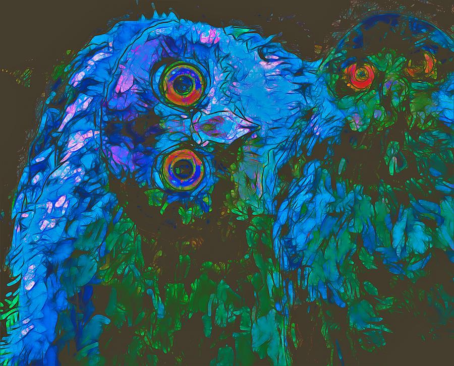 Barking Owls Abstract Blues And Green Digital Art by Joan Stratton