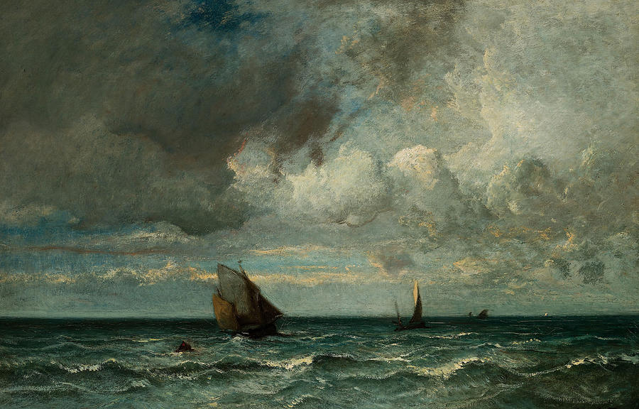 French Painters Painting - Barks Fleeing Before the Storm by Jules Dupre